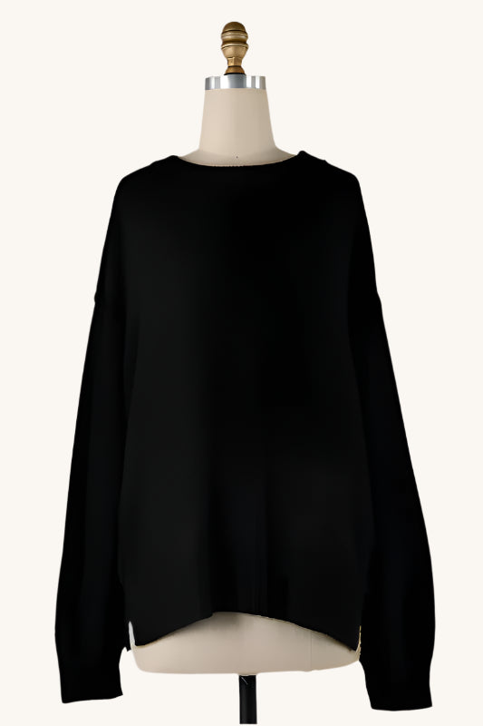 Ribbed Soft Pullover Sweater Top: Black