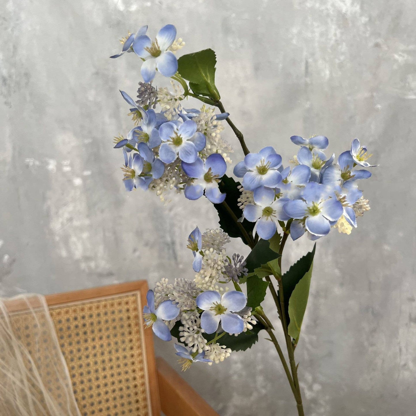 Faux Seeded Hydrangea Flower Stem: Blue