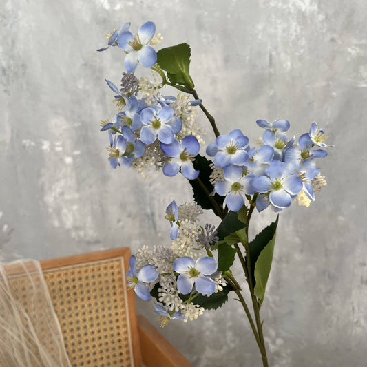 Faux Seeded Hydrangea Flower Stem: Blue
