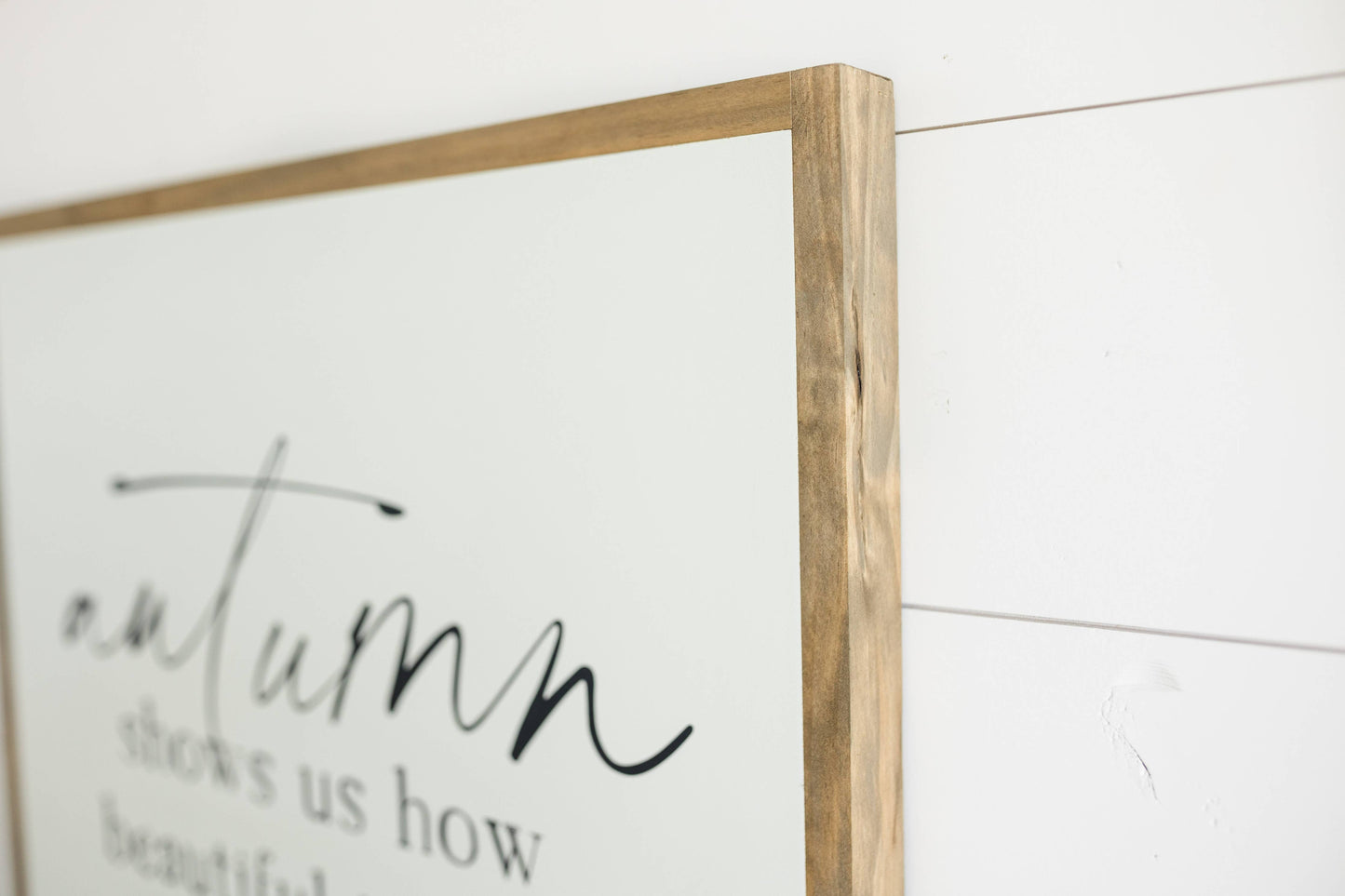 Autumn Shows Us | Wall Art: Soft White-Black Text / Dark Brown Frame / 12 inches x 12 inches