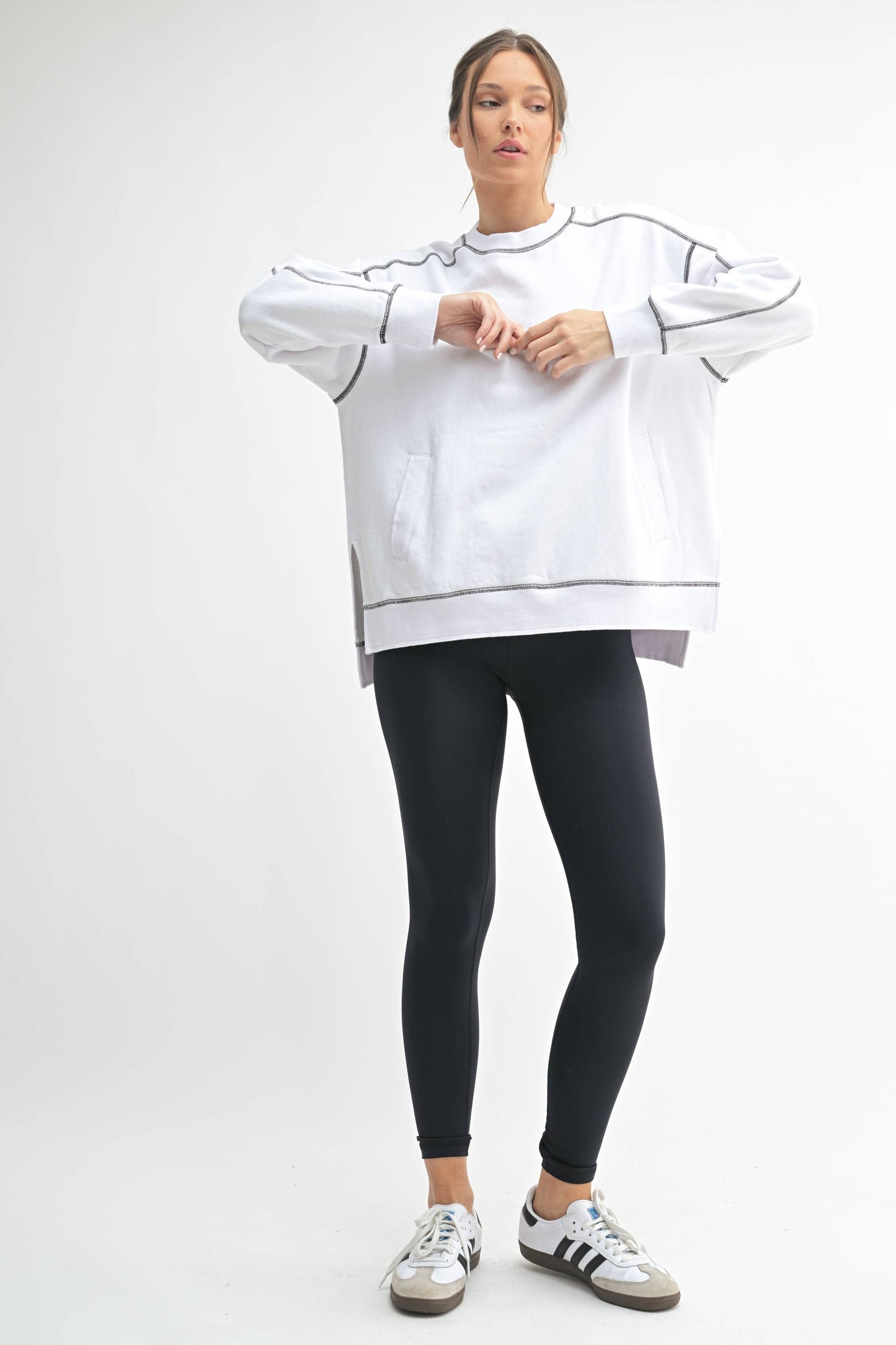 Vintage Stitch Cotton Sweatshirt: WHITE/WATERMELON