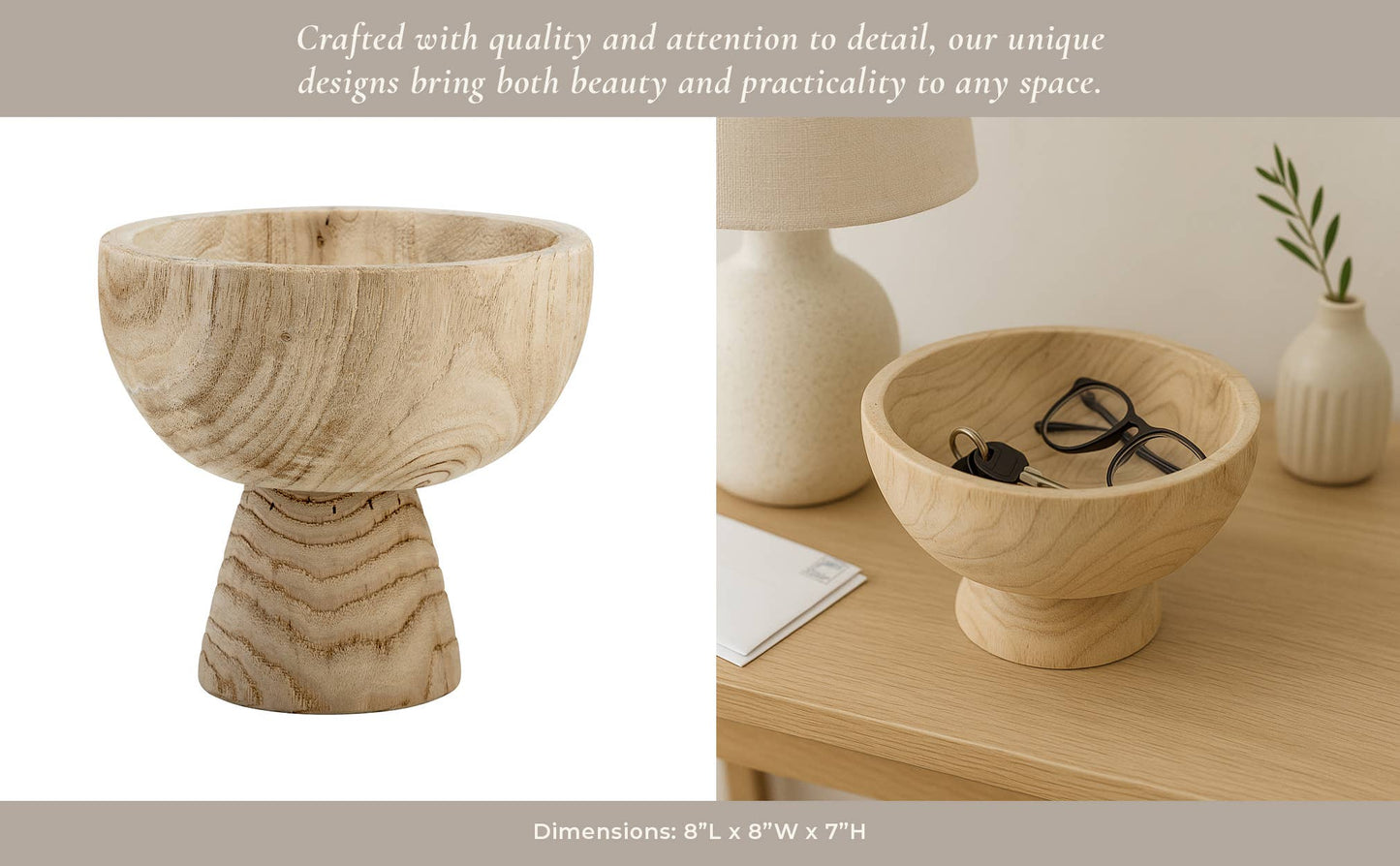 Sagebrook Home - Bowl - Brown Paulownia Wood with Pedestal Base, 8 in.