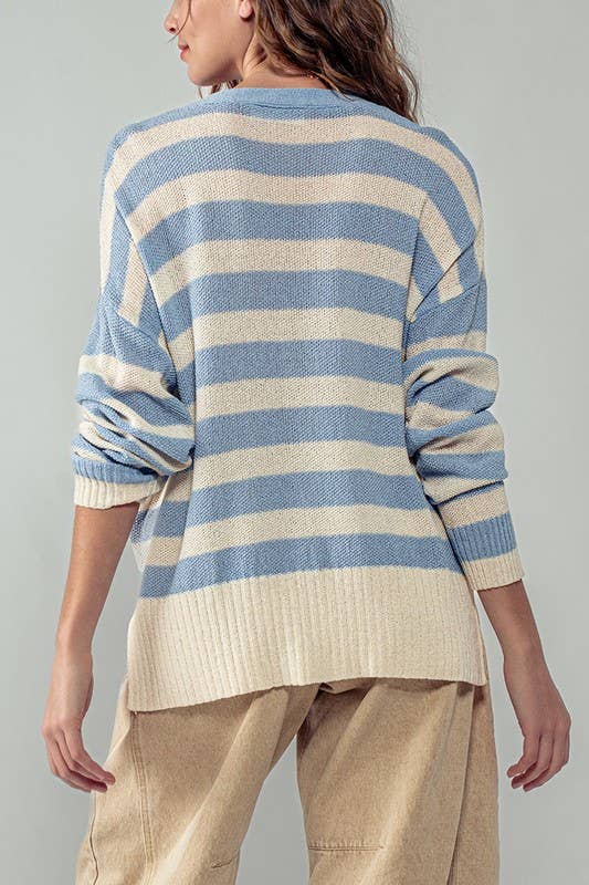Cozy and Free Striped Cardigan: SKY BLUE/CREAM