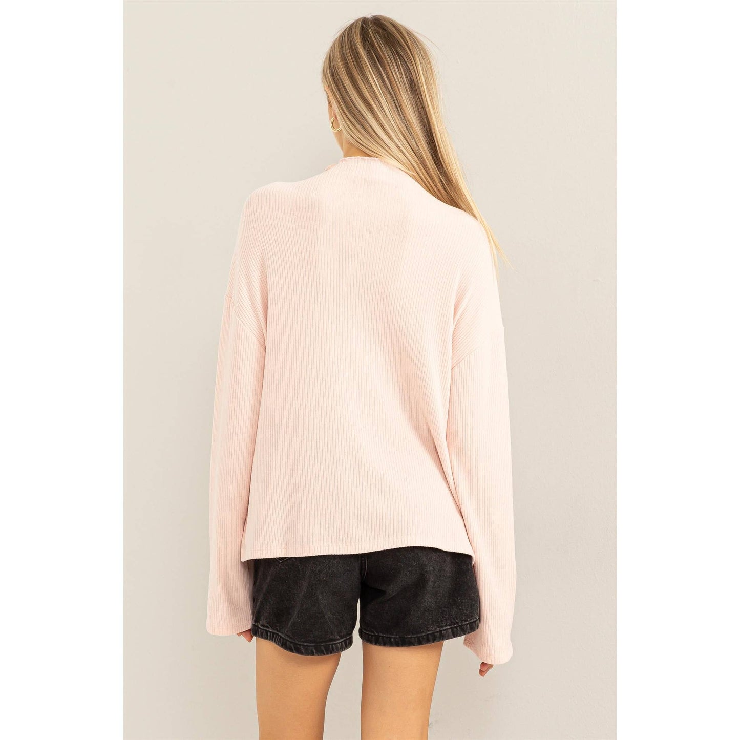 Oversized High Neck Top With Side Slit: DUSTY PINK