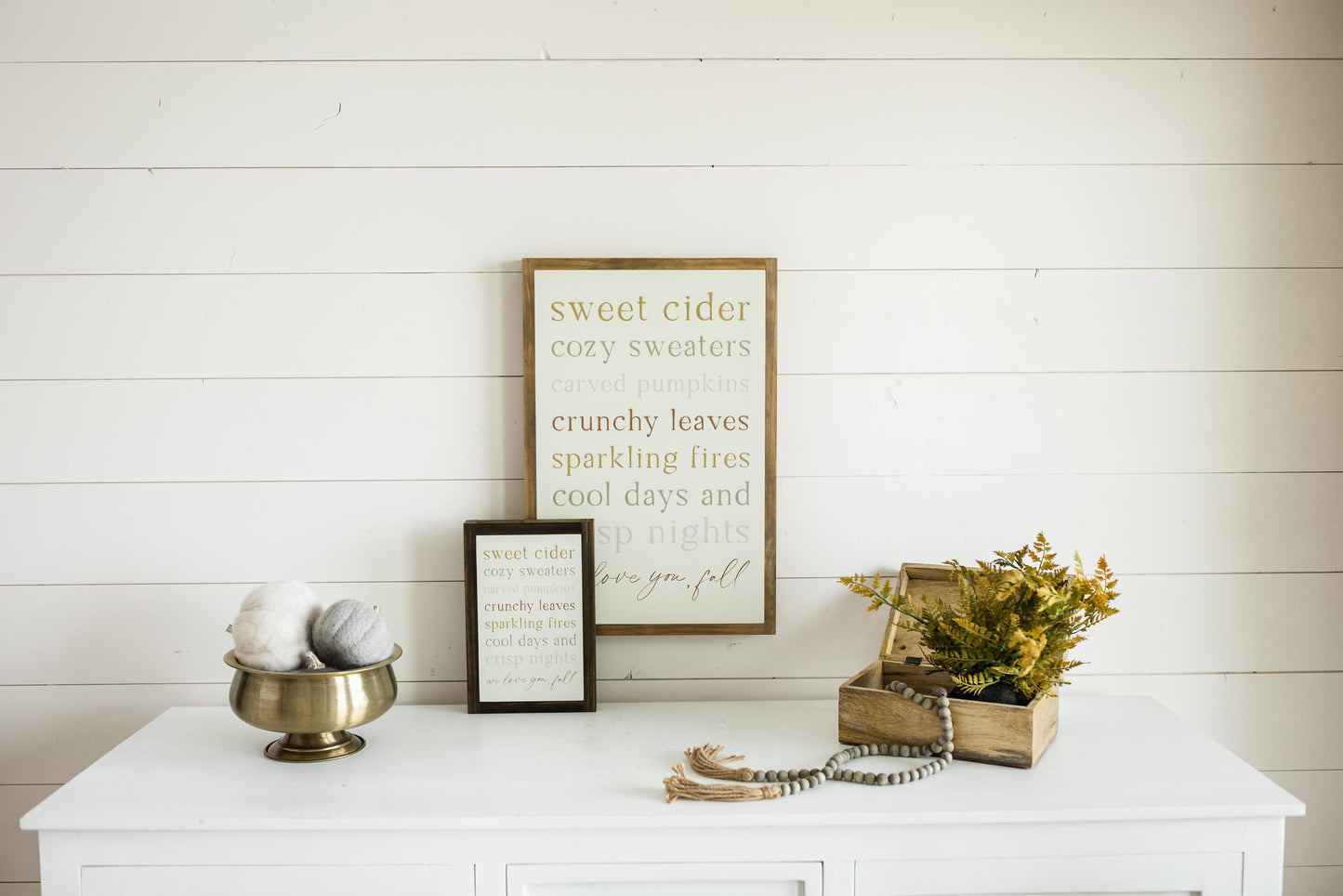 We Love You Fall | Wall Art: Light Brown Frame / 8 inches x 12 inches