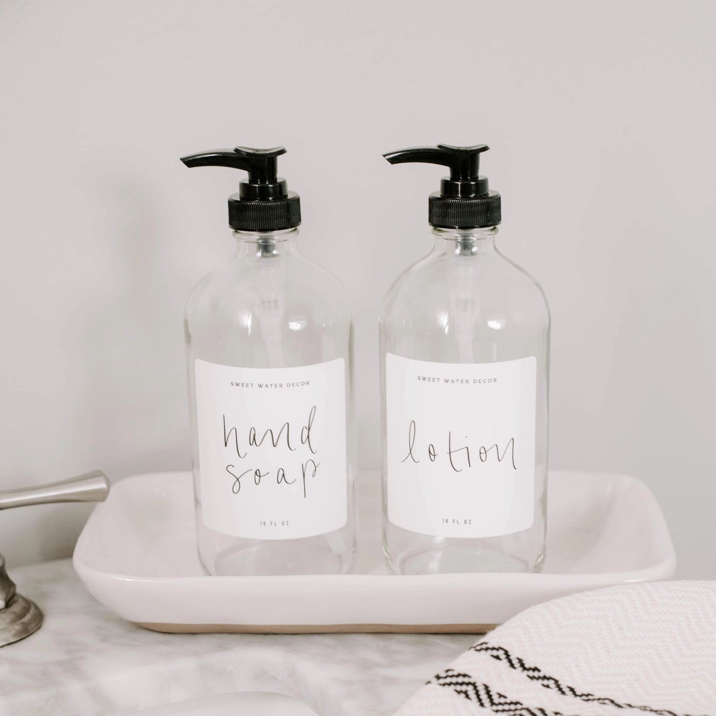 Clear Glass Dish Soap Dispenser - White Label- 16oz