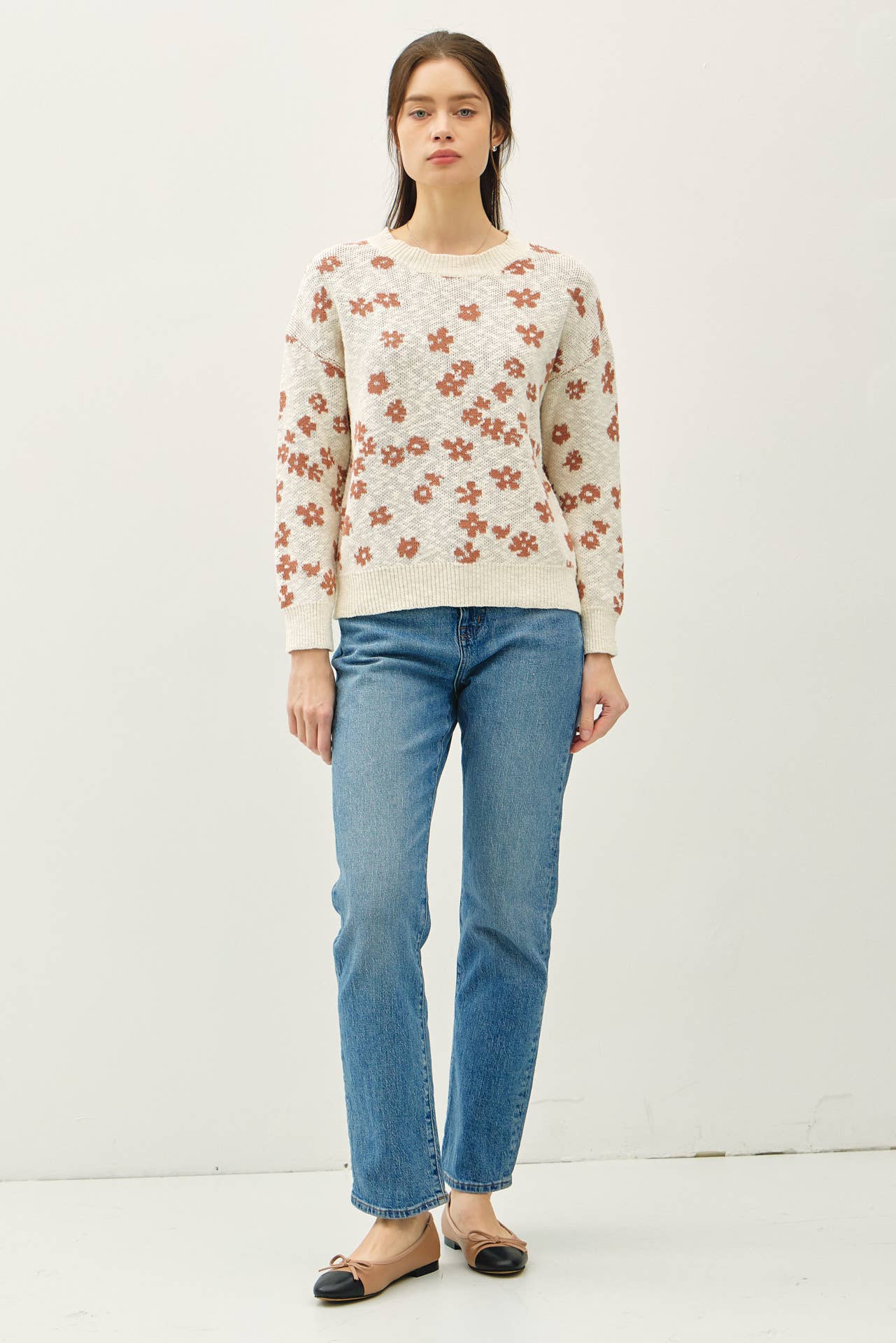Floral Sweater Top: SEA GREEN
