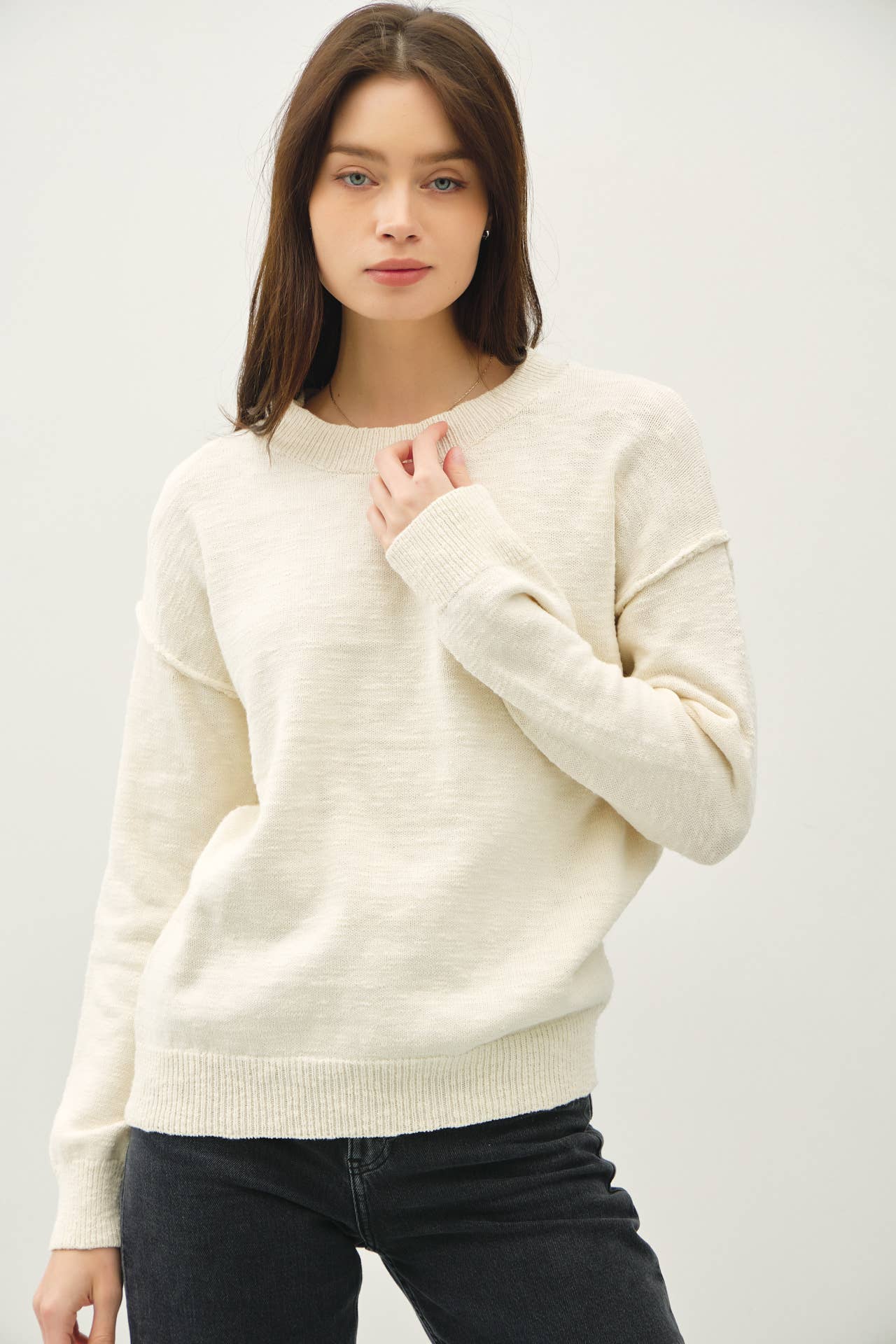 Relaxed Fit Cotton Slub Sweater: DUSTY ROSE