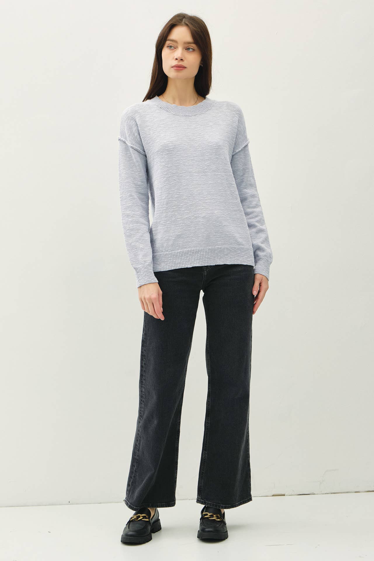 Relaxed Fit Cotton Slub Sweater: DUSTY ROSE