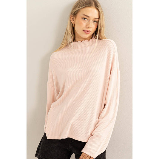 Oversized High Neck Top With Side Slit: DUSTY PINK