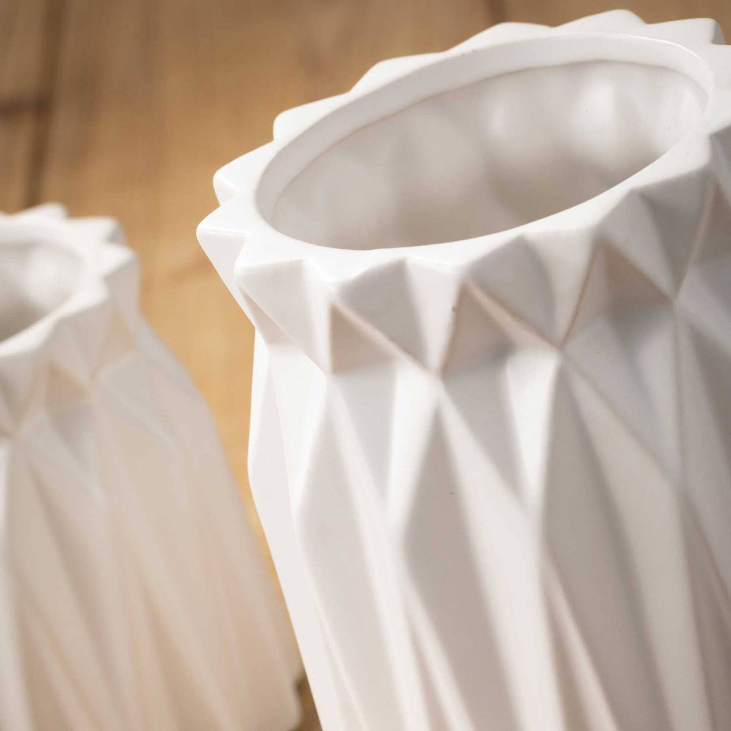 Geometric White Vase Decor: Set of 2