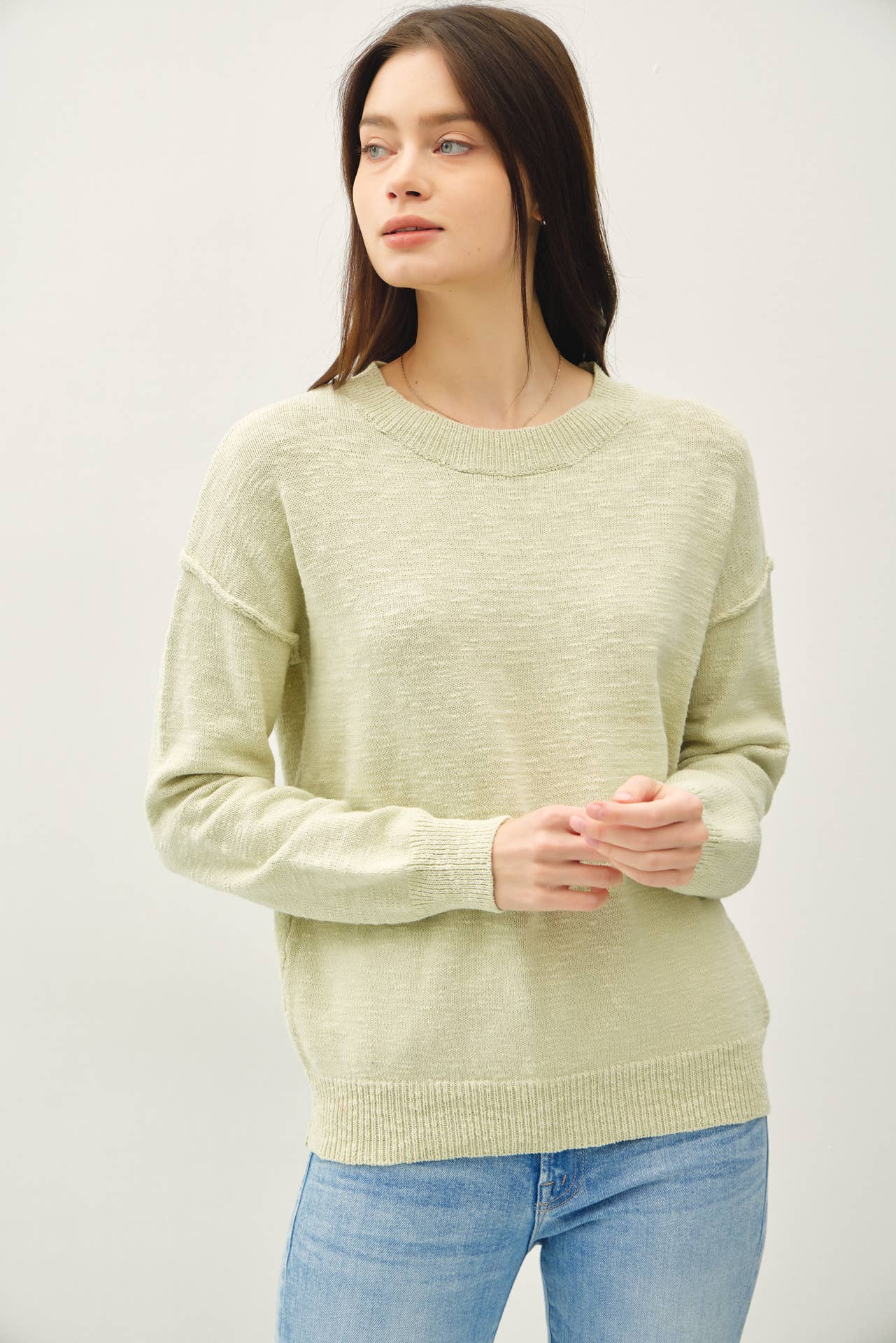 Relaxed Fit Cotton Slub Sweater: DUSTY ROSE