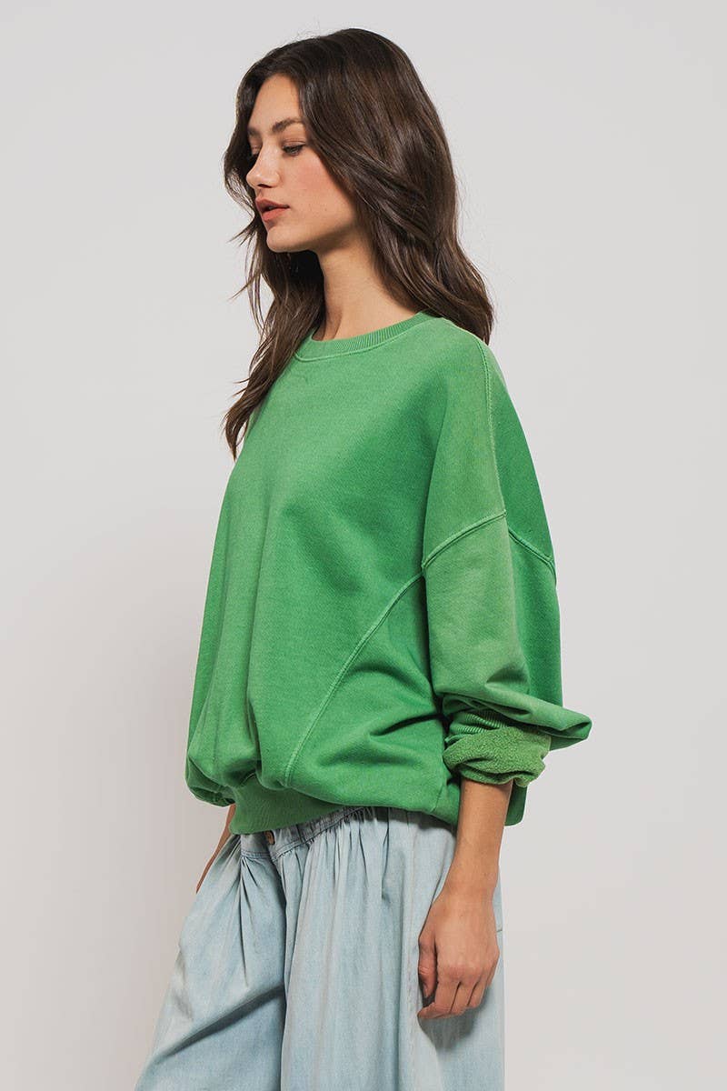 Crew Neck Comfort Washed Organic Cotton Spring Sweatshirt: CHALK