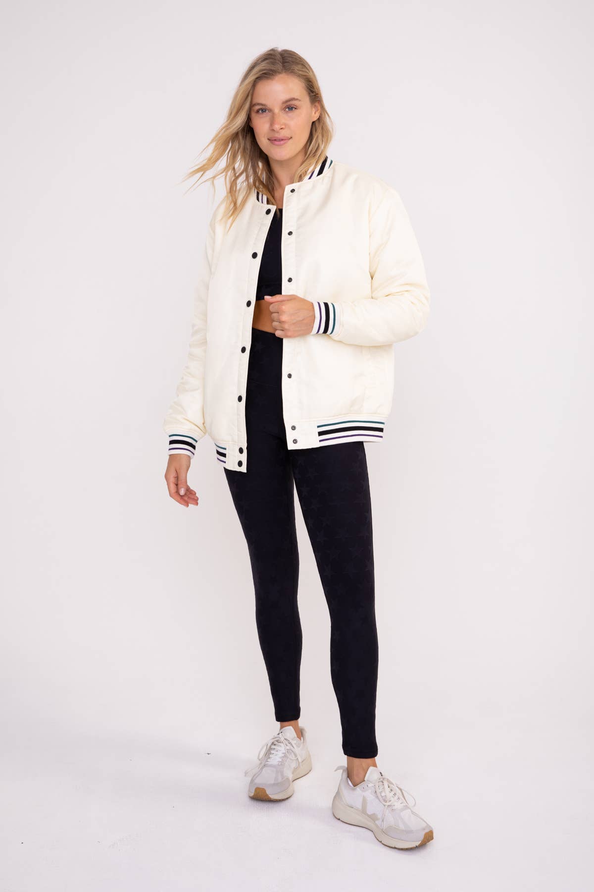 Oversized Letterman Style Jacket: NATURAL