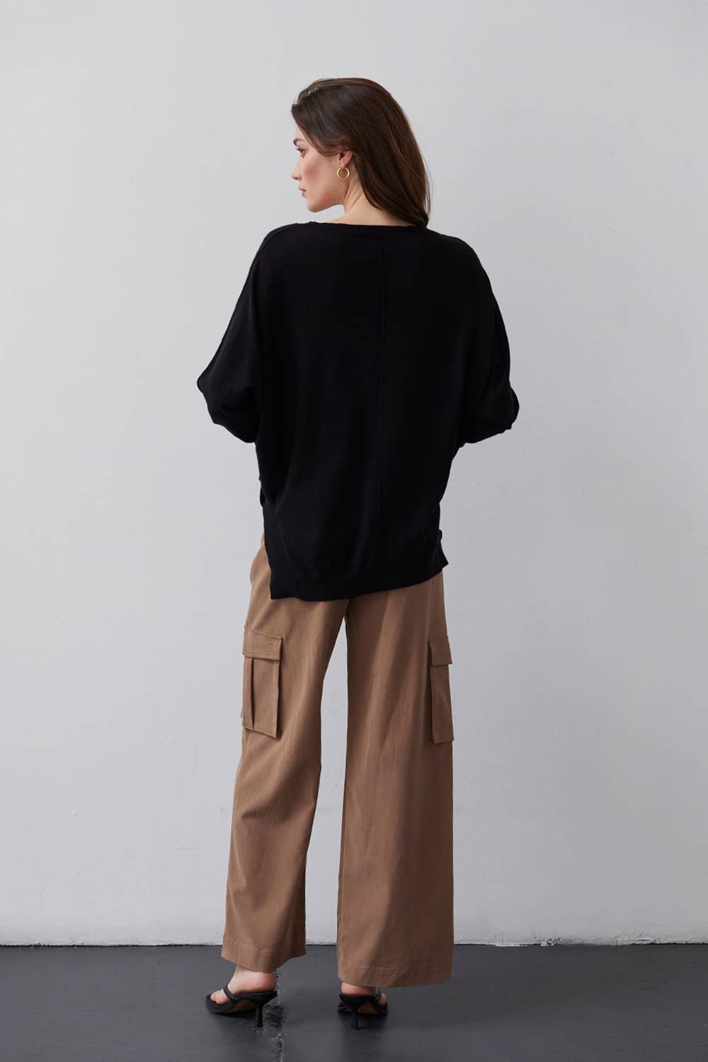 Monica V-neck Dolman Sweater Top: BLACK