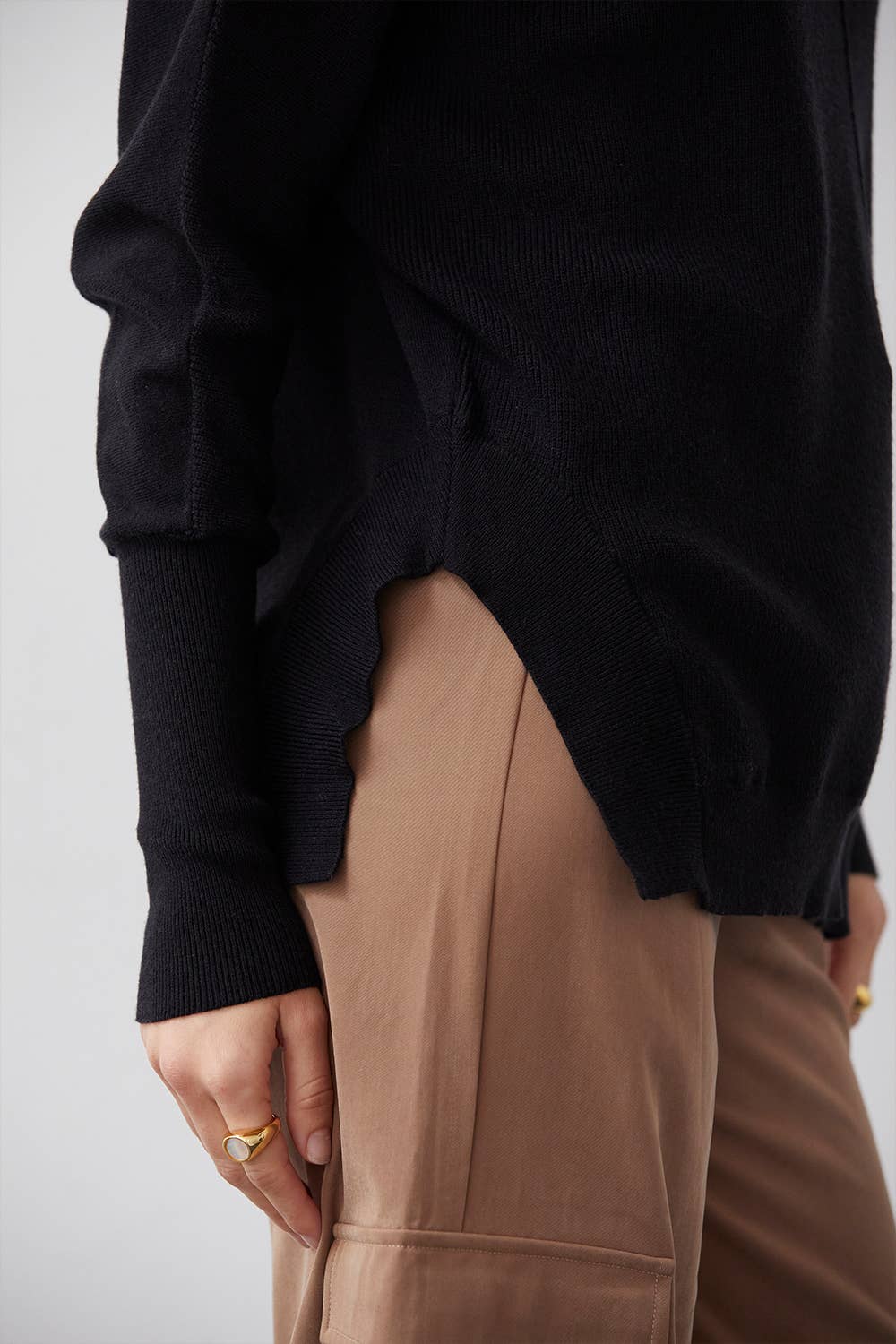 Monica V-neck Dolman Sweater Top: BLACK