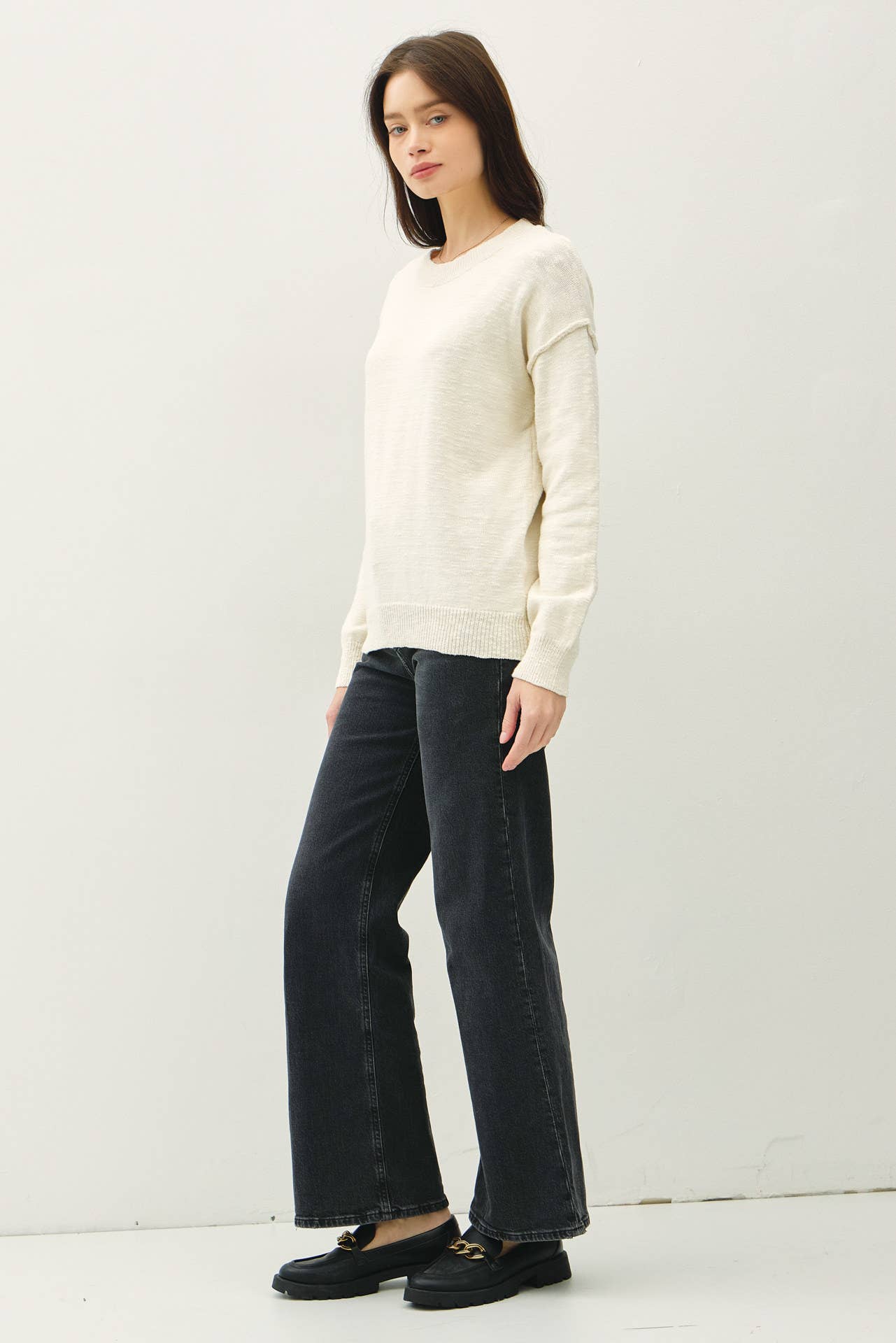 Relaxed Fit Cotton Slub Sweater: DUSTY ROSE