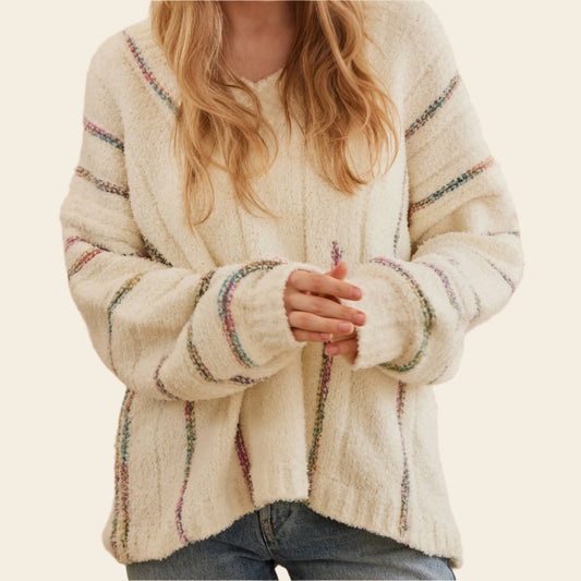Oversize Sweater with Stripe Detail: IVORY