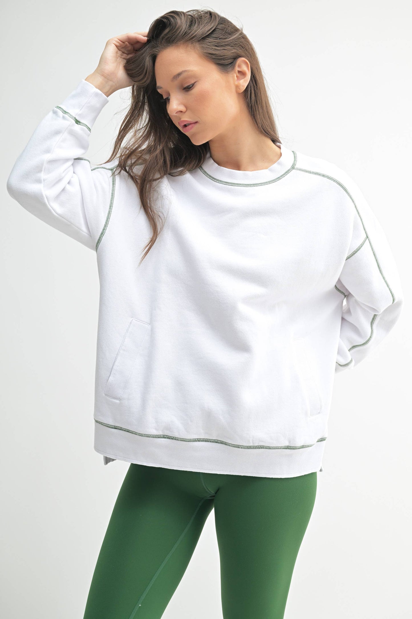 Vintage Stitch Cotton Sweatshirt: WHITE/ BLACK