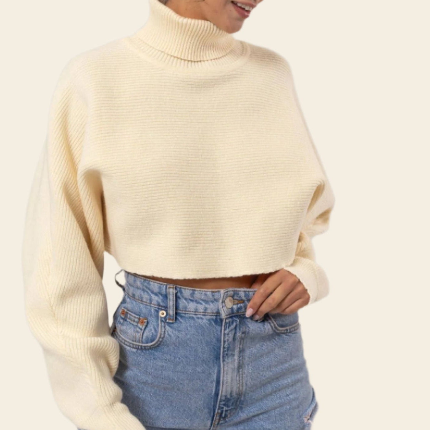 Turtleneck Cropped Sweater: CREAM
