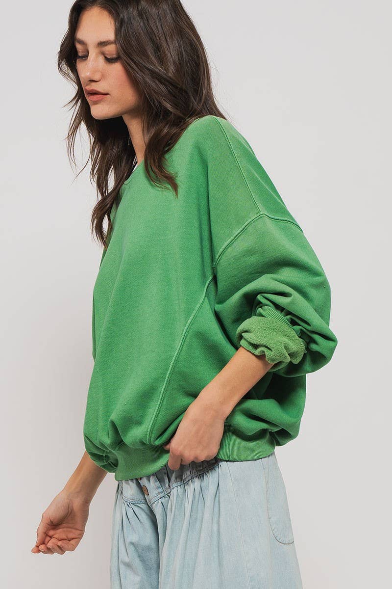 Crew Neck Comfort Washed Organic Cotton Spring Sweatshirt: CHALK