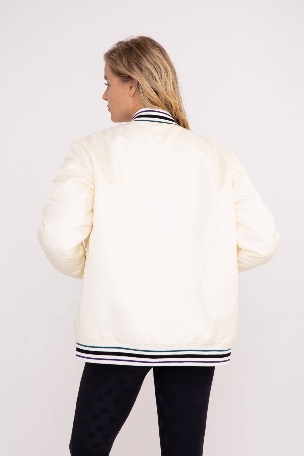 Oversized Letterman Style Jacket: NATURAL