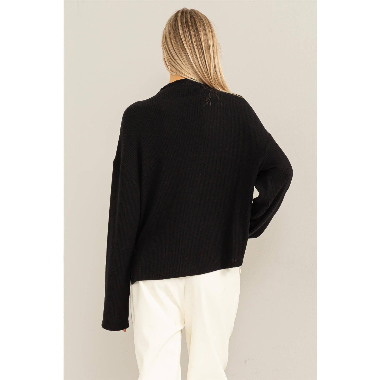 Oversized High Neck Top With Side Slit: DUSTY PINK