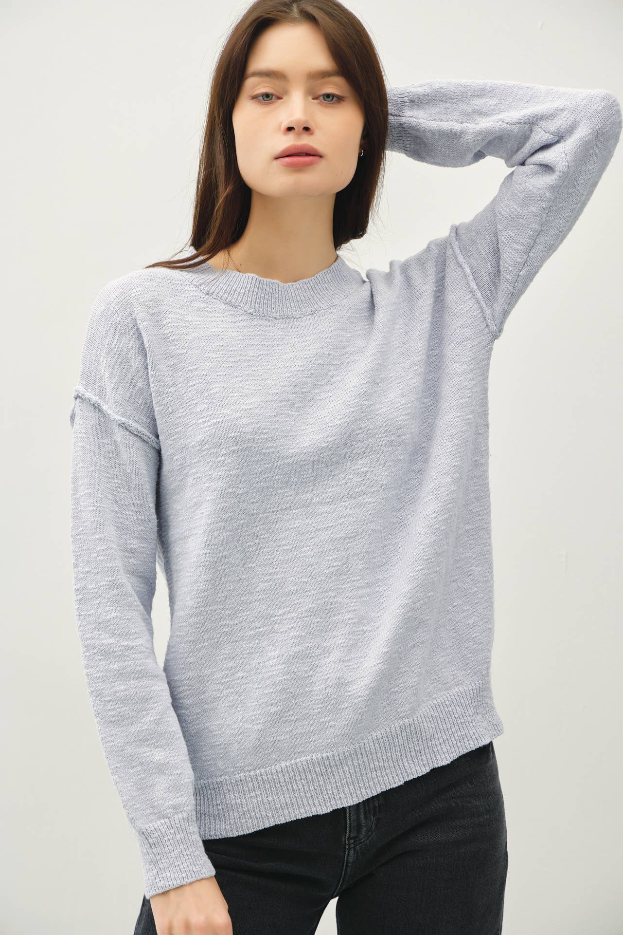 Relaxed Fit Cotton Slub Sweater: DUSTY ROSE