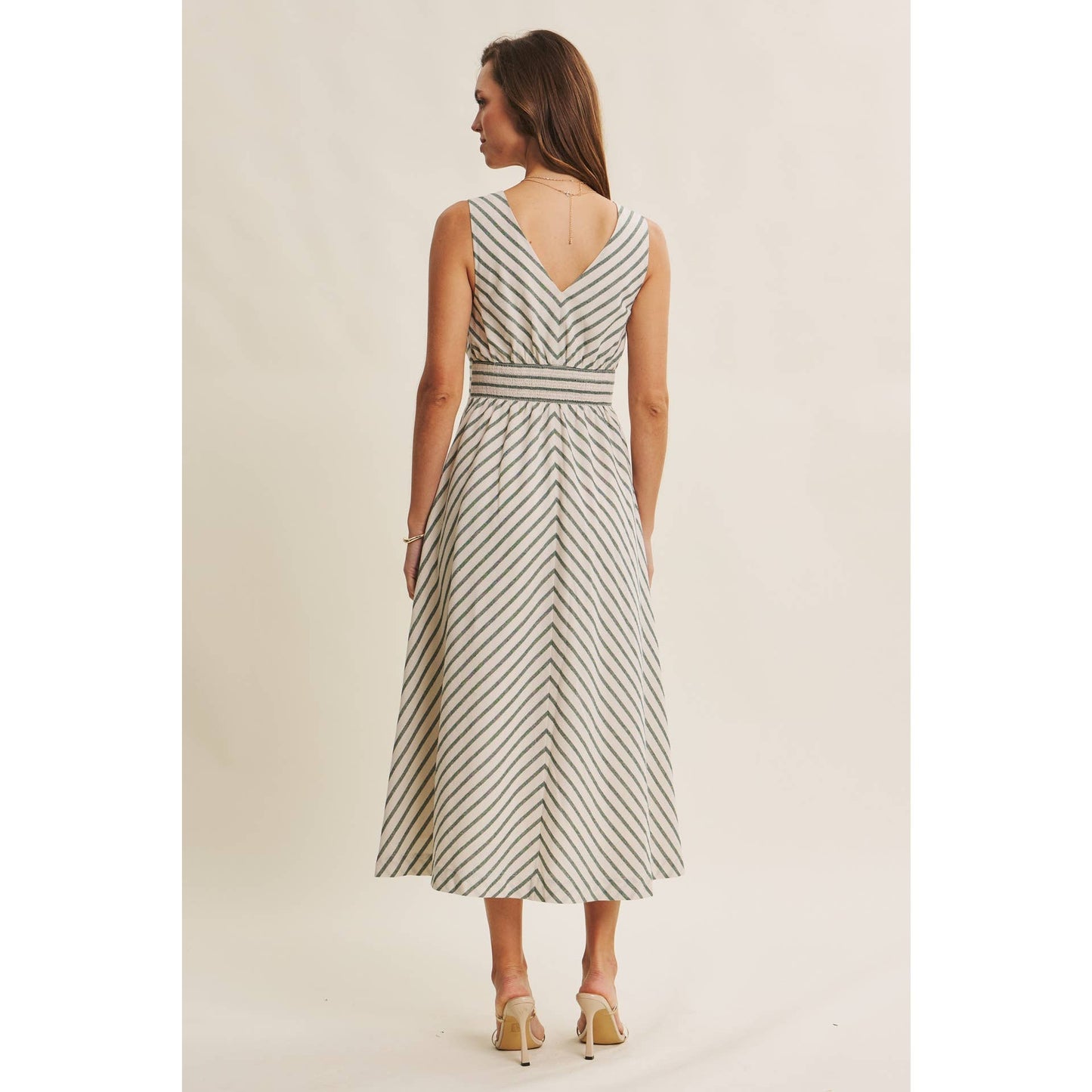in february - SOFT-GLOW COTTON BLEND LUREX STRIPE FIT AND FLARE MIDI DRESS: RED / S