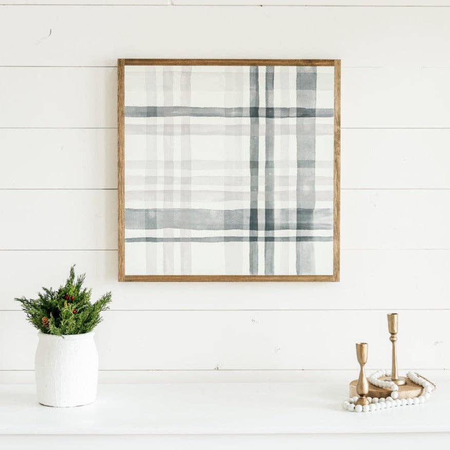 Plaid About You Festive or Gray | Fine Art: Festive / Light Brown Frame / 24 inches x 24 inches