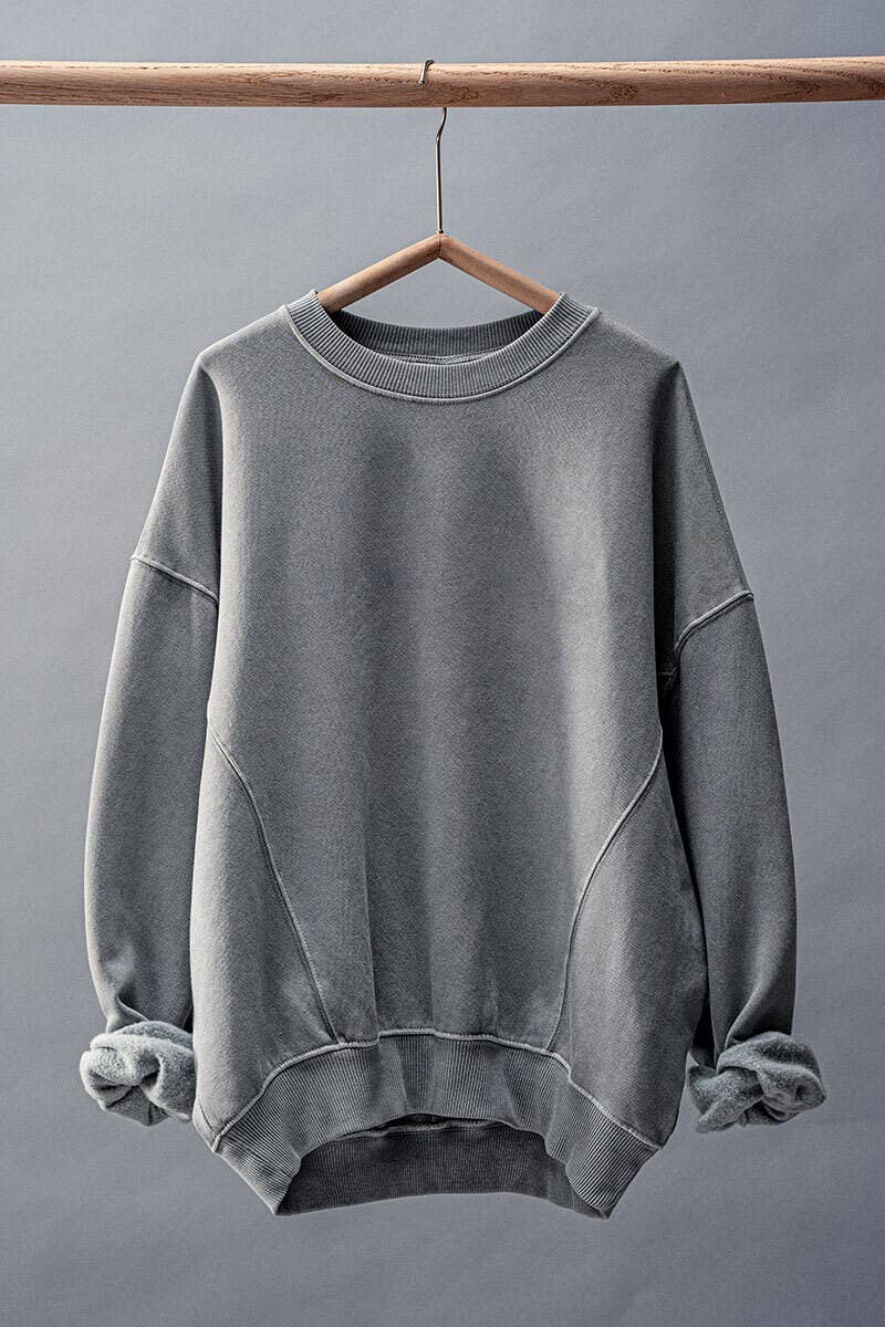 Crew Neck Comfort Washed Organic Cotton Spring Sweatshirt: CHALK