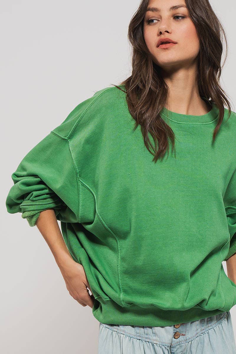 Crew Neck Comfort Washed Organic Cotton Spring Sweatshirt: CHALK