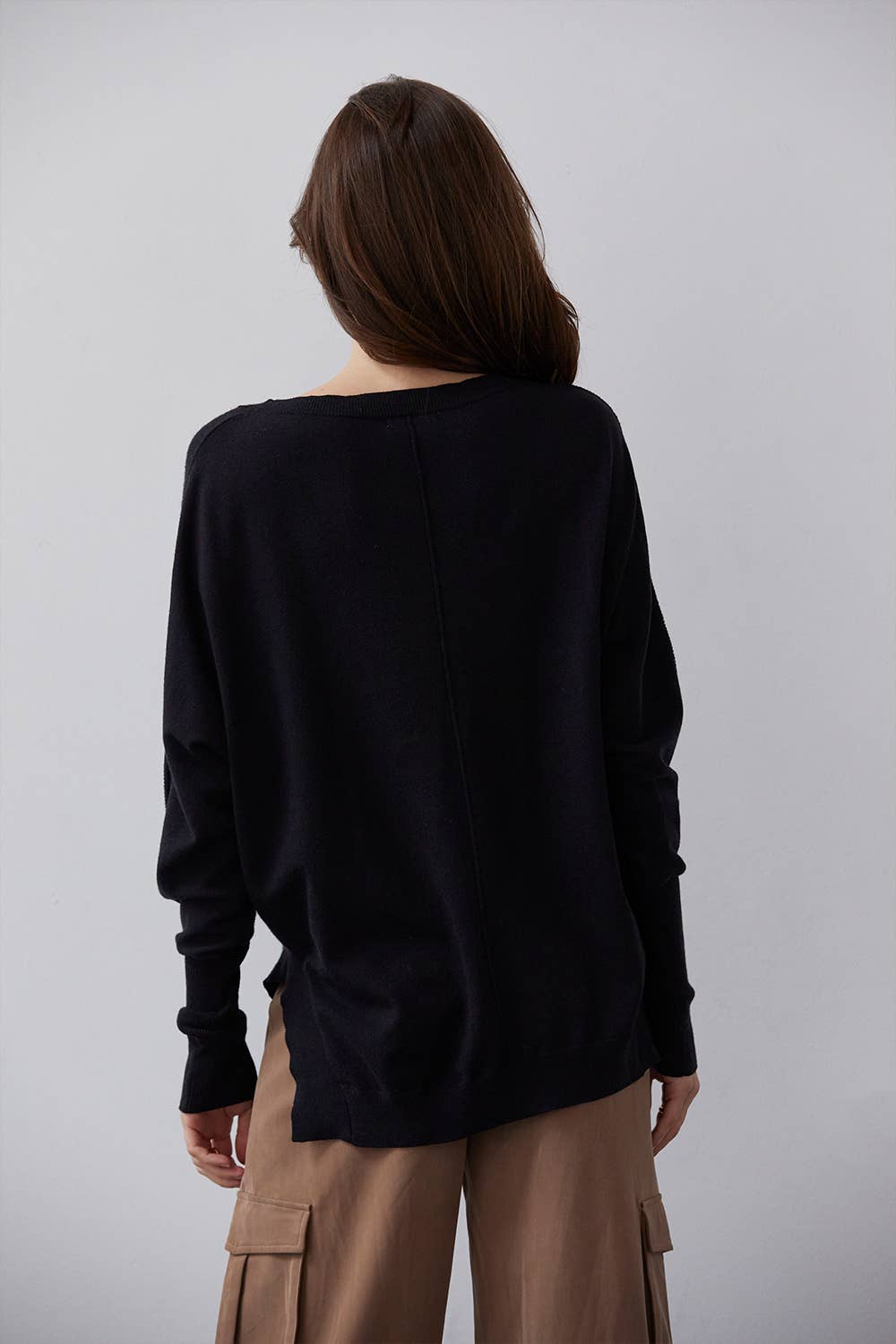 Monica V-neck Dolman Sweater Top: BLACK