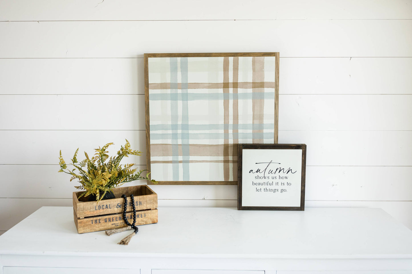 Autumn Shows Us | Wall Art: Soft White-Black Text / Dark Brown Frame / 24 inches x 24 inches