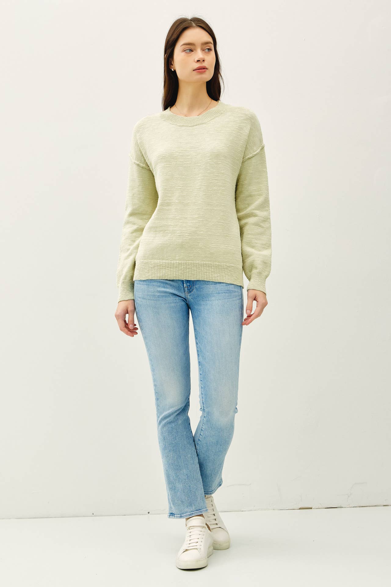 Relaxed Fit Cotton Slub Sweater: DUSTY ROSE
