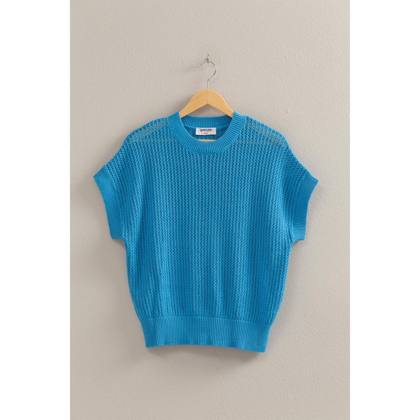 Open-Knit Dolman Sleeve Top: BLACK