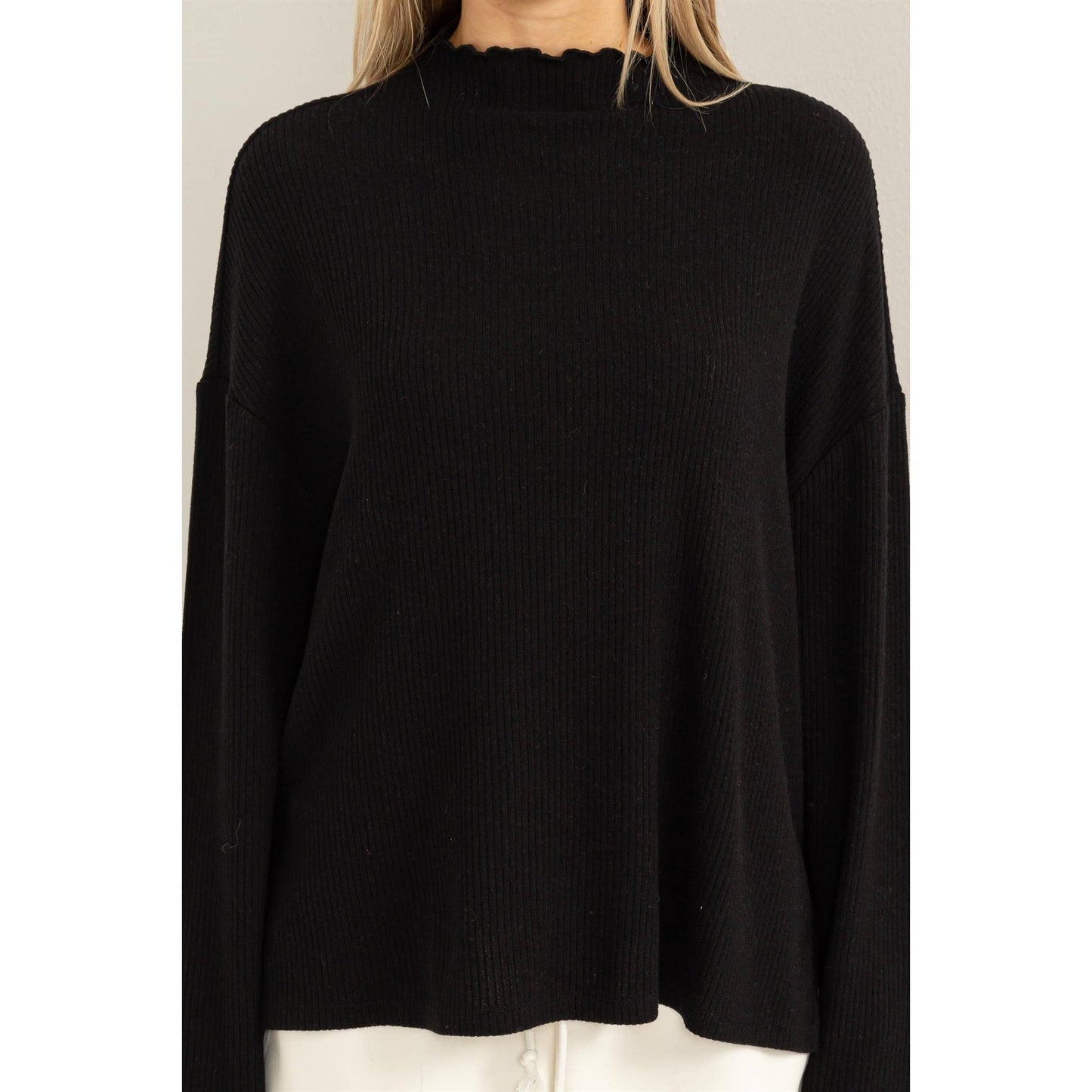 Oversized High Neck Top With Side Slit: DUSTY PINK