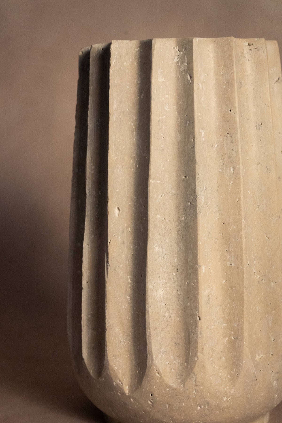 Short Fluted Vase - Travertine