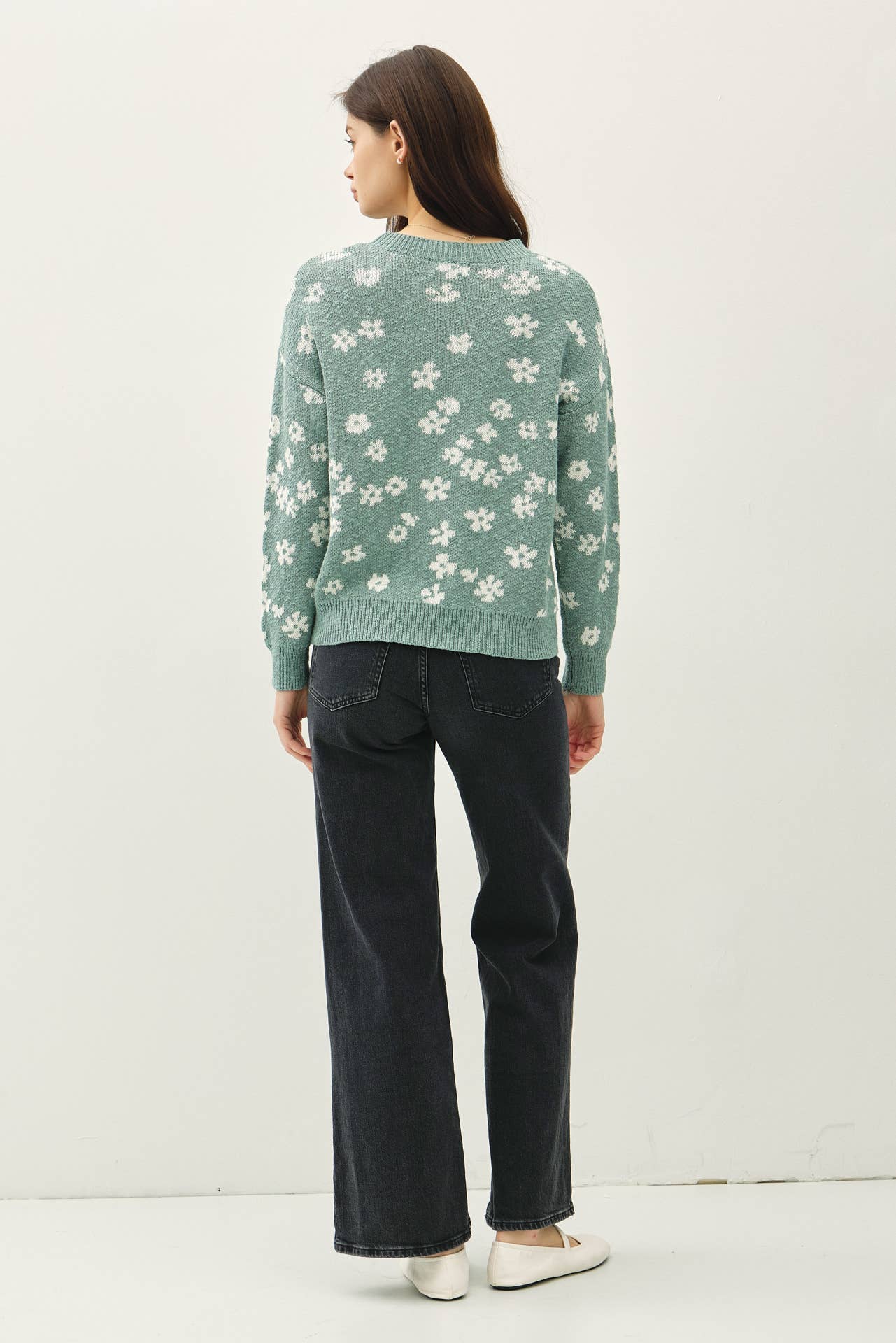 Floral Sweater Top: SEA GREEN