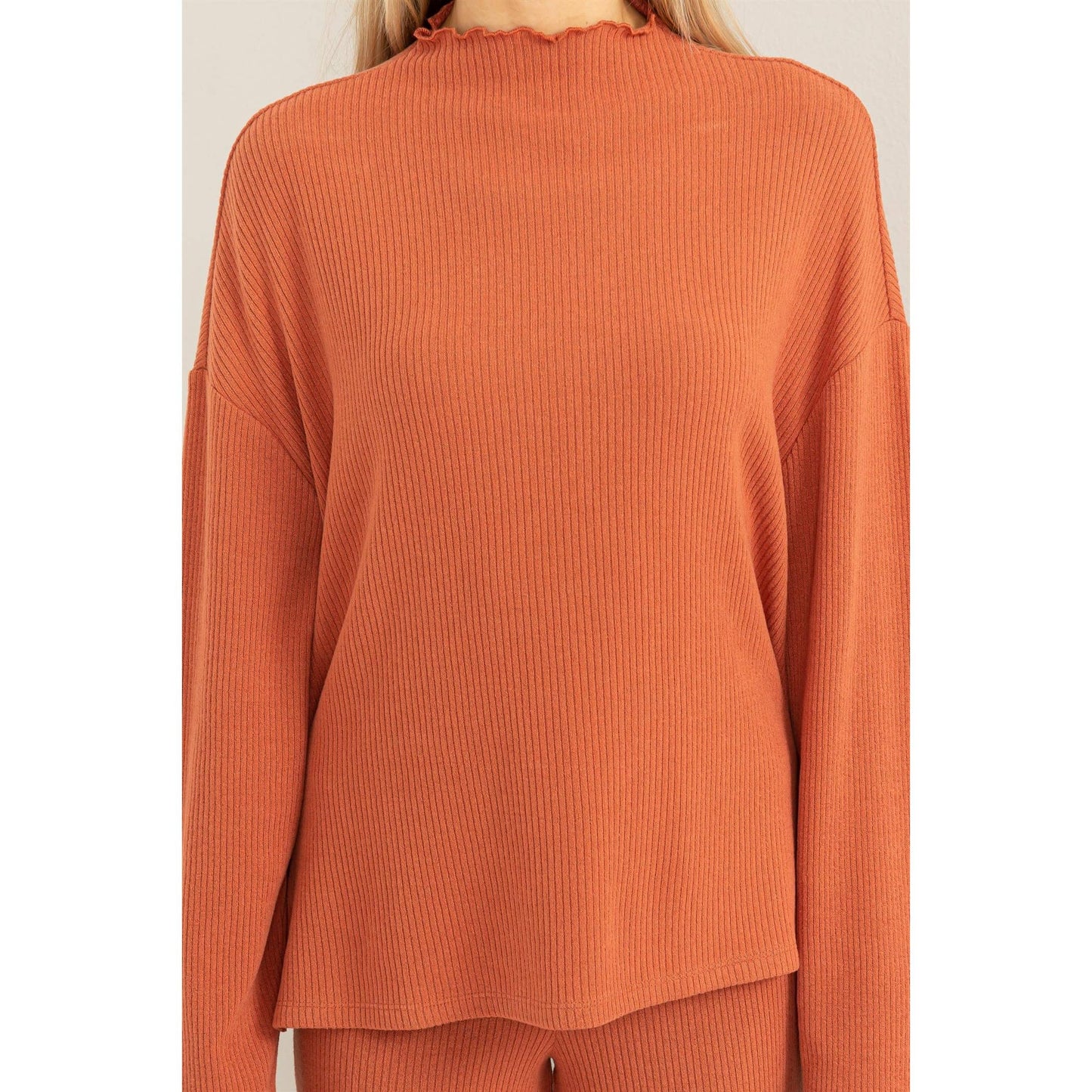 Oversized High Neck Top With Side Slit: DUSTY PINK