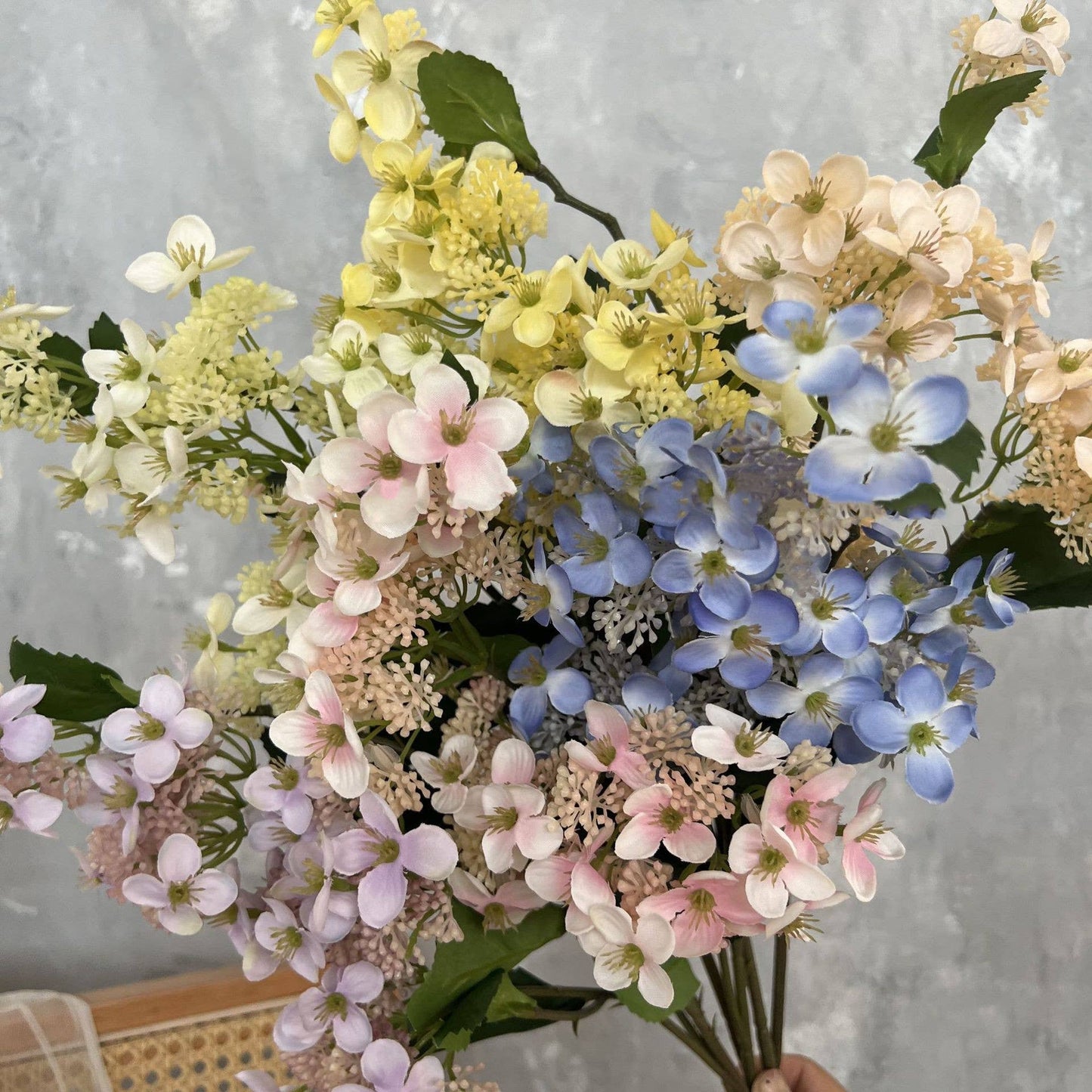 Faux Seeded Hydrangea Flower Stem: Blue