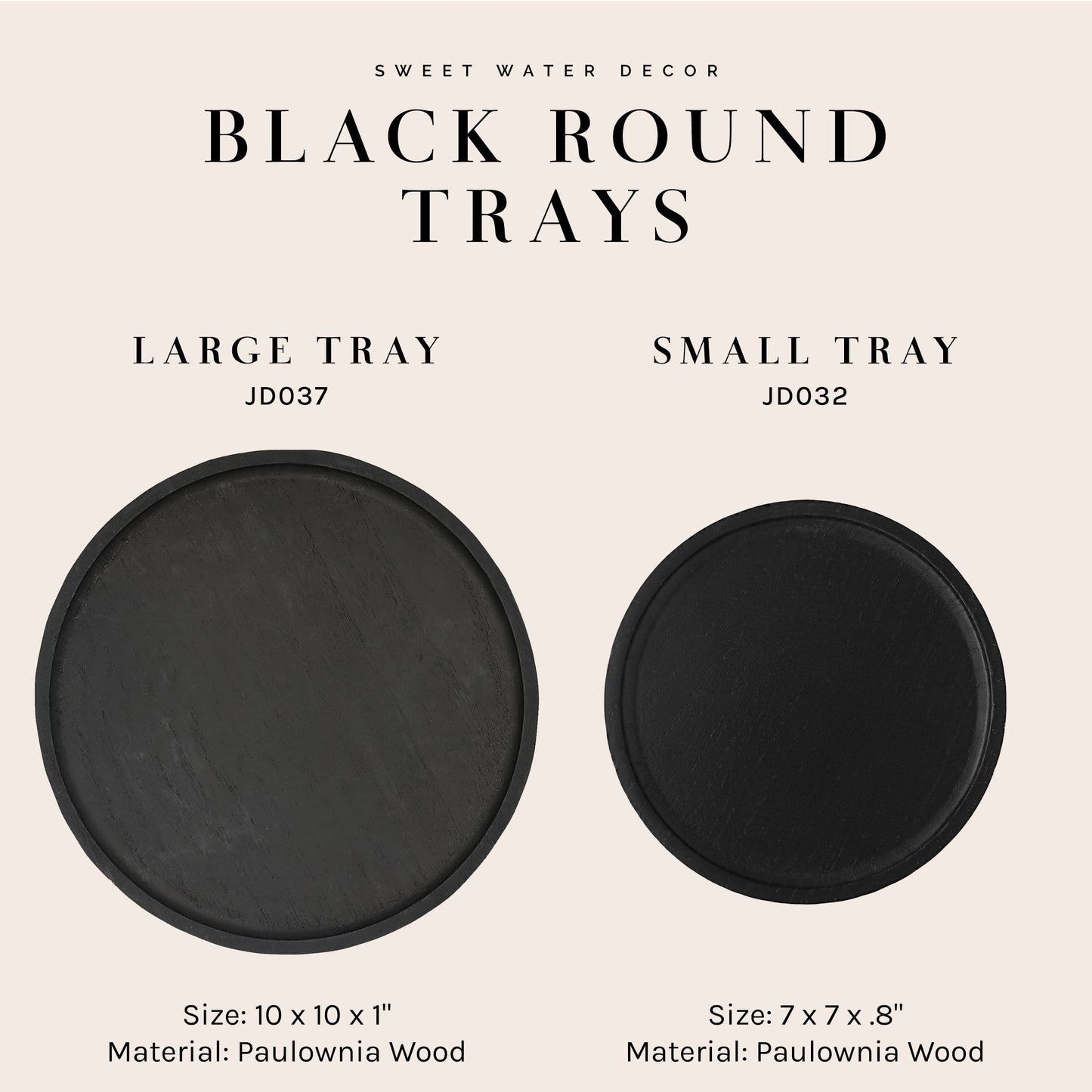 Black Round Wood Tray- 7x7x8