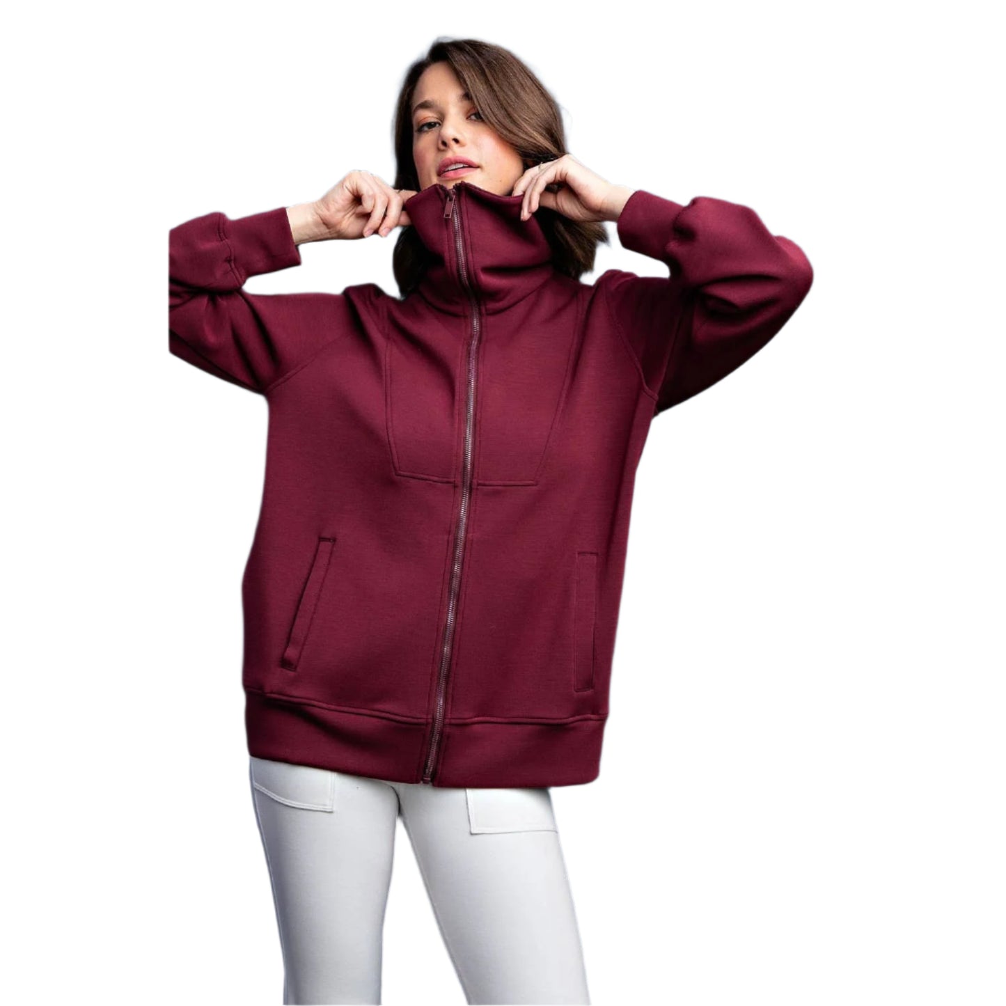 Modal Poly Full Zip Jacket: WINE