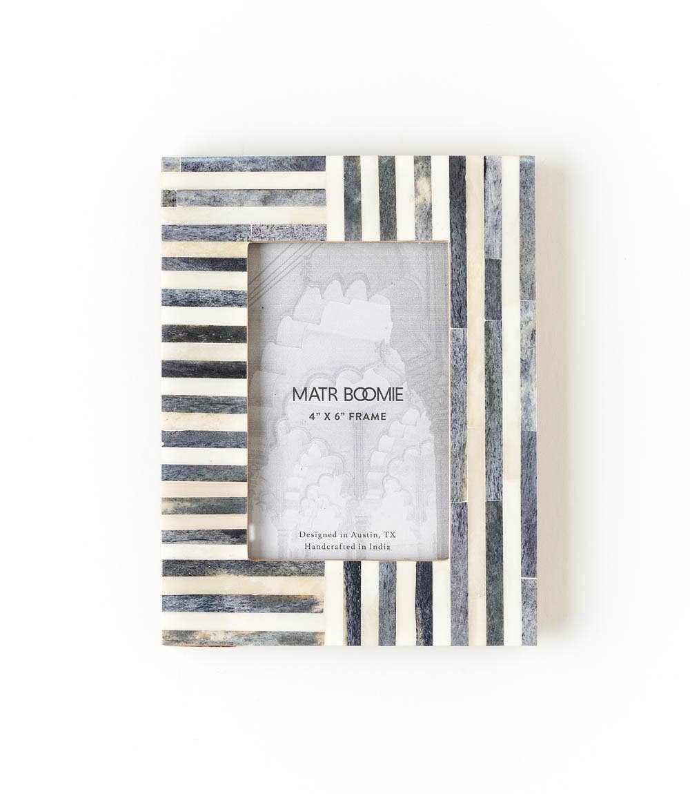 Matr Boomie Fair Trade - Mukhendu 4x6 Gray Stripe Picture Frame - Bone, Fair Trade