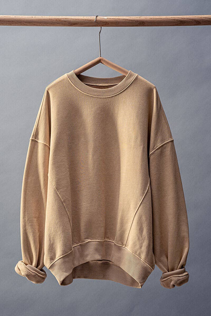 Crew Neck Comfort Washed Organic Cotton Spring Sweatshirt: CHALK