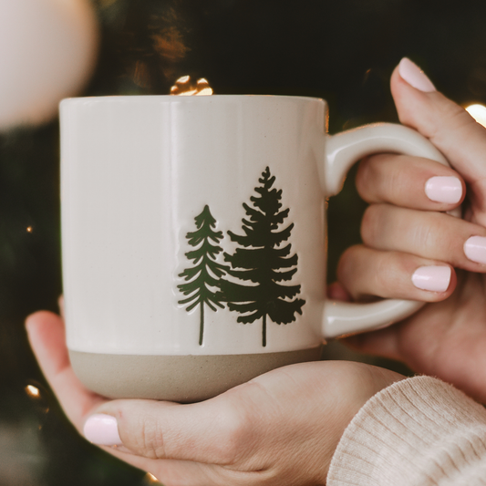 Mug: Green Trees Stoneware Coffee Mug