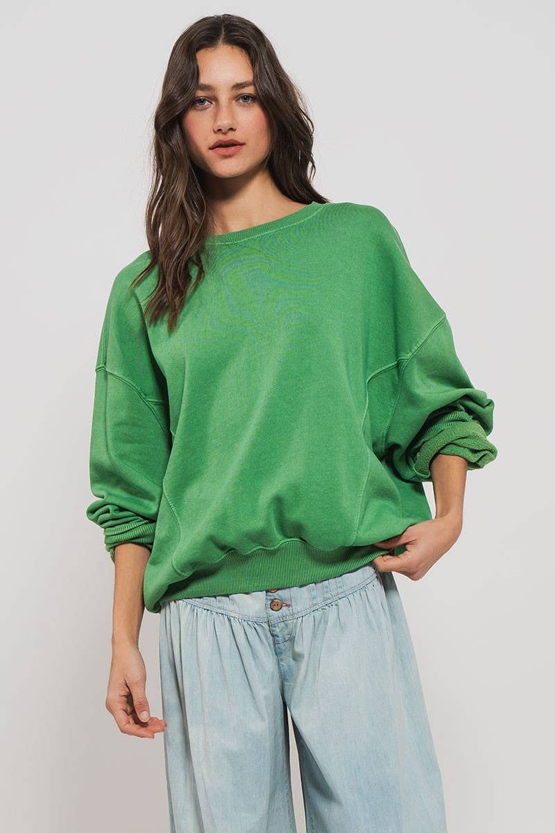 Crew Neck Comfort Washed Organic Cotton Spring Sweatshirt: CHALK