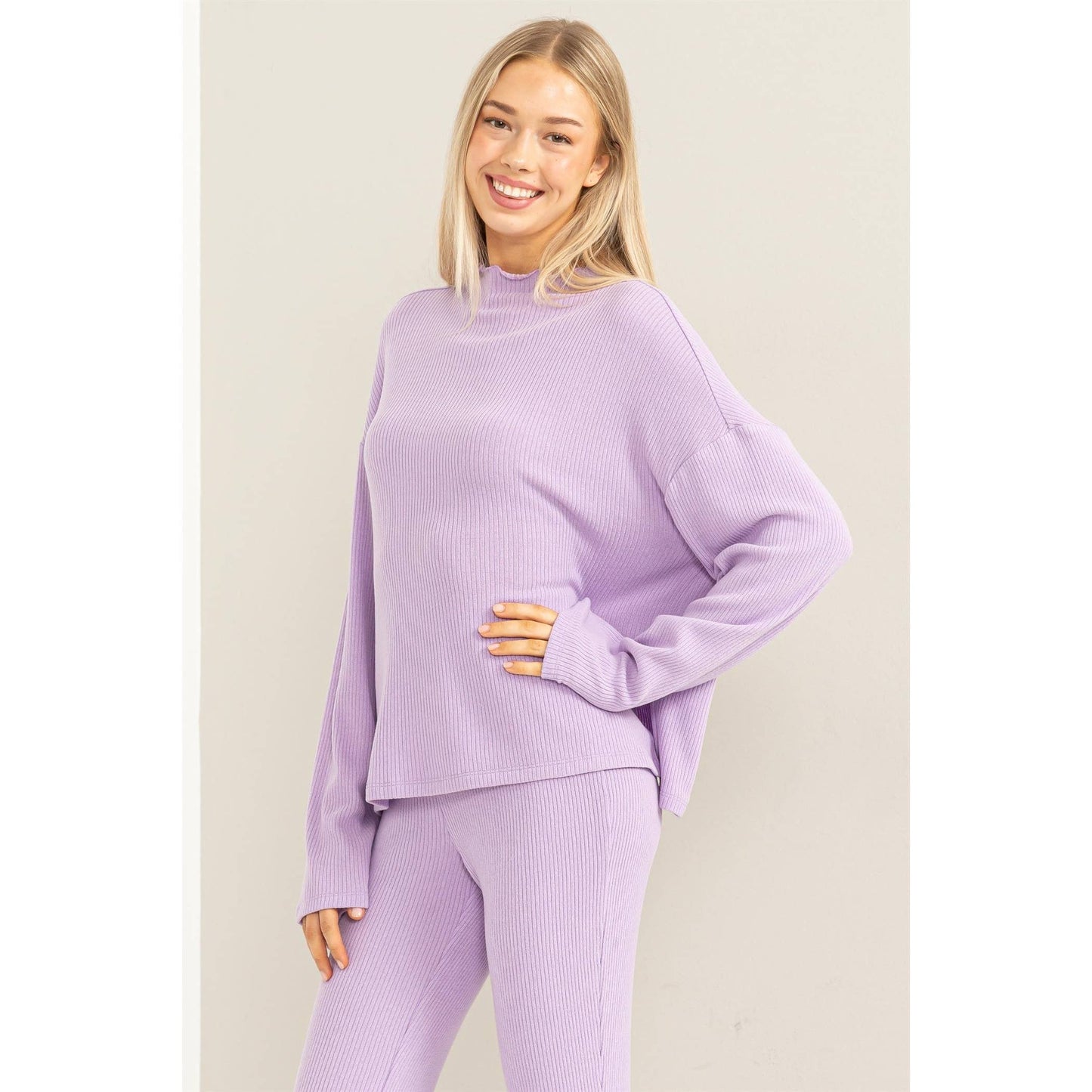 Oversized High Neck Top With Side Slit: DUSTY PINK