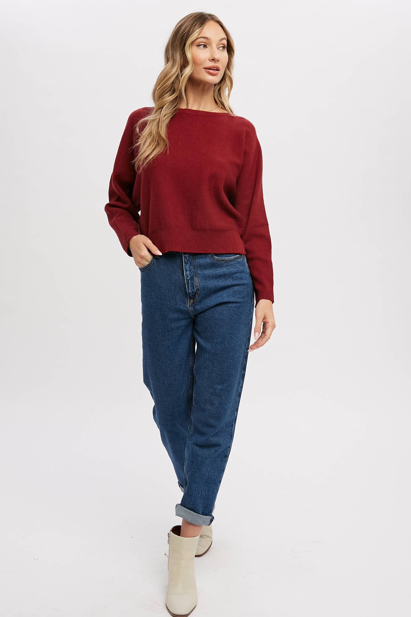 40% OFF- Boatneck Dolman Pullover: BURGUNDY