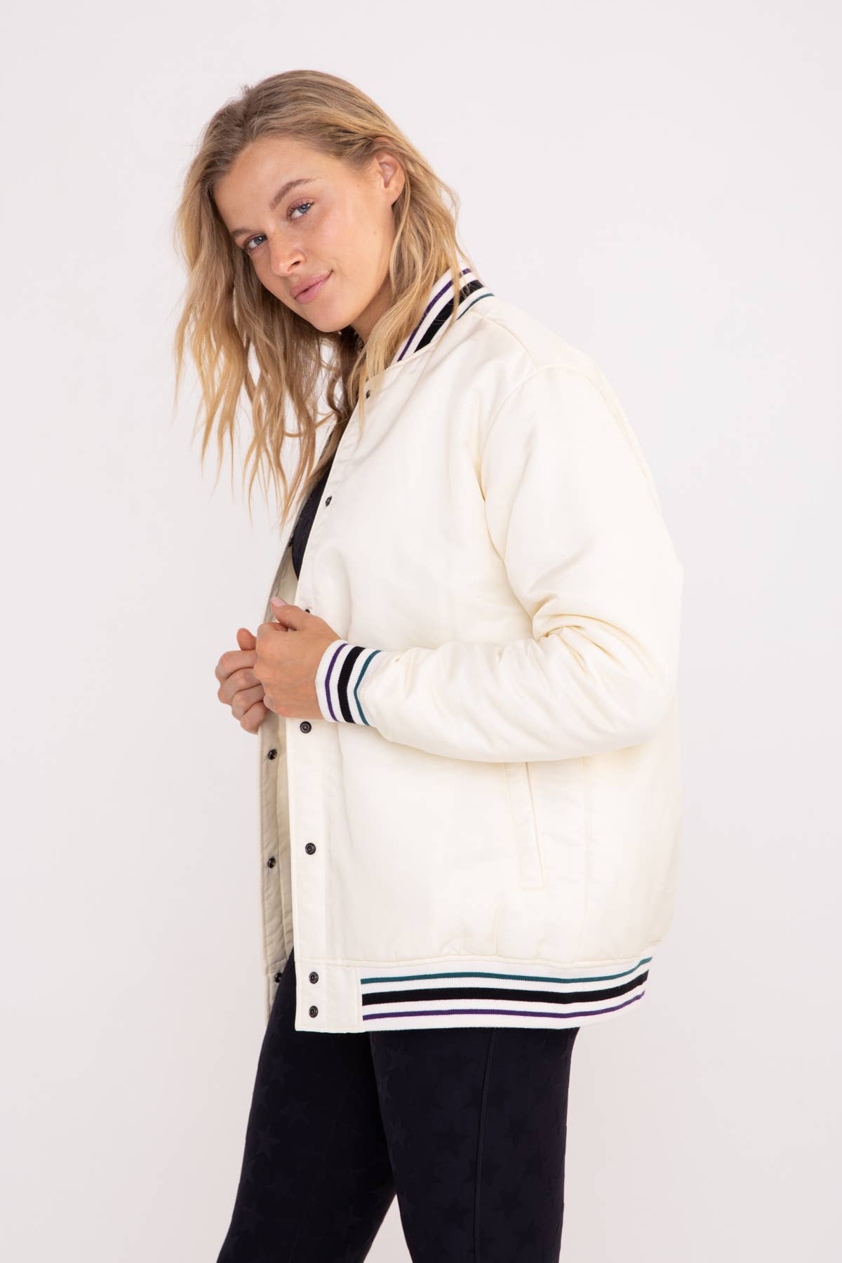 Oversized Letterman Style Jacket: NATURAL
